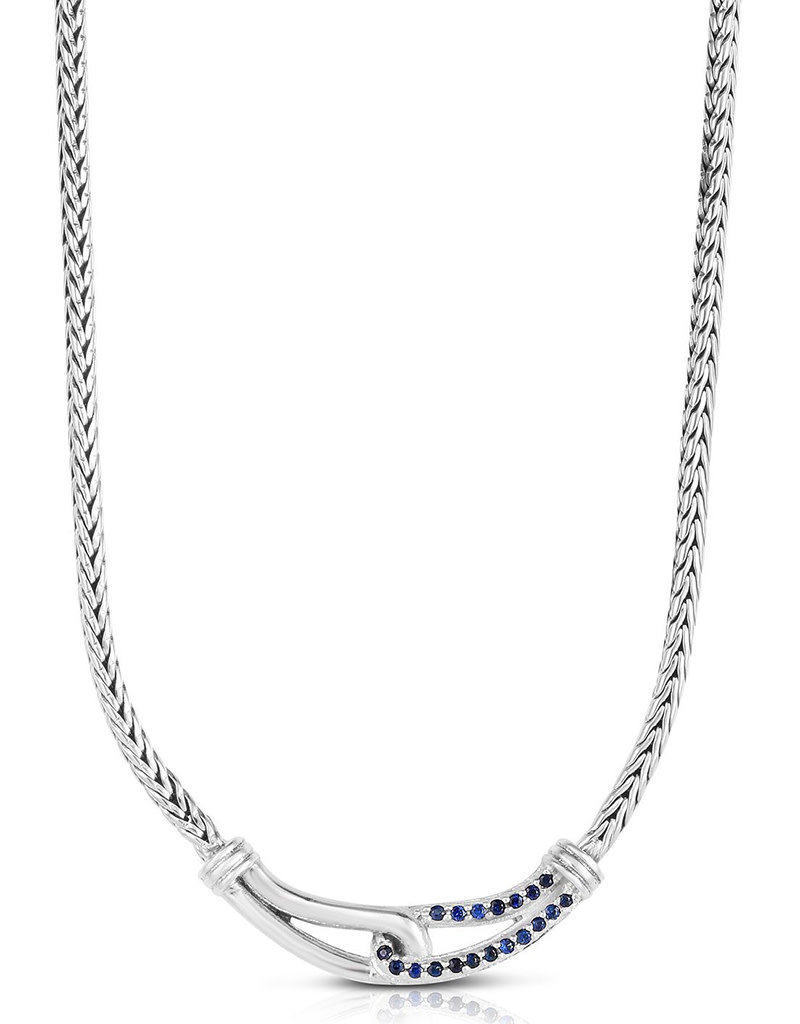 Sterling Silver Woven Loop Sapphire Necklace 17"