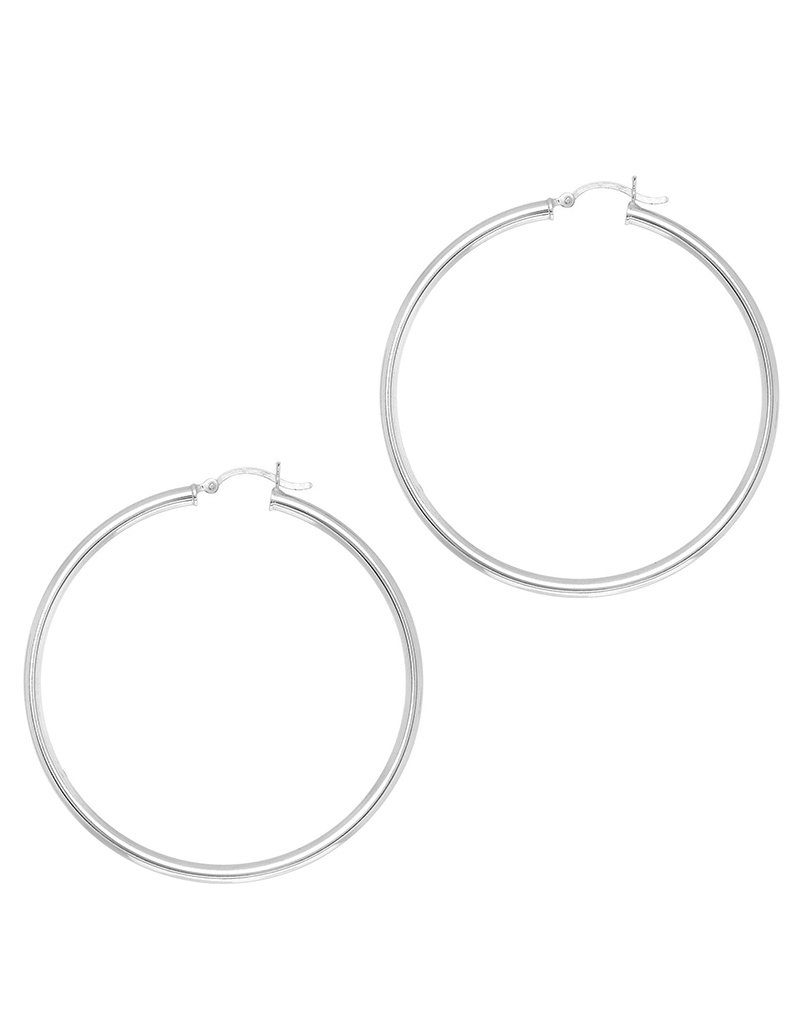 Sterling Silver Round 3mm Wide Hoop Earrings 50mm Diameter