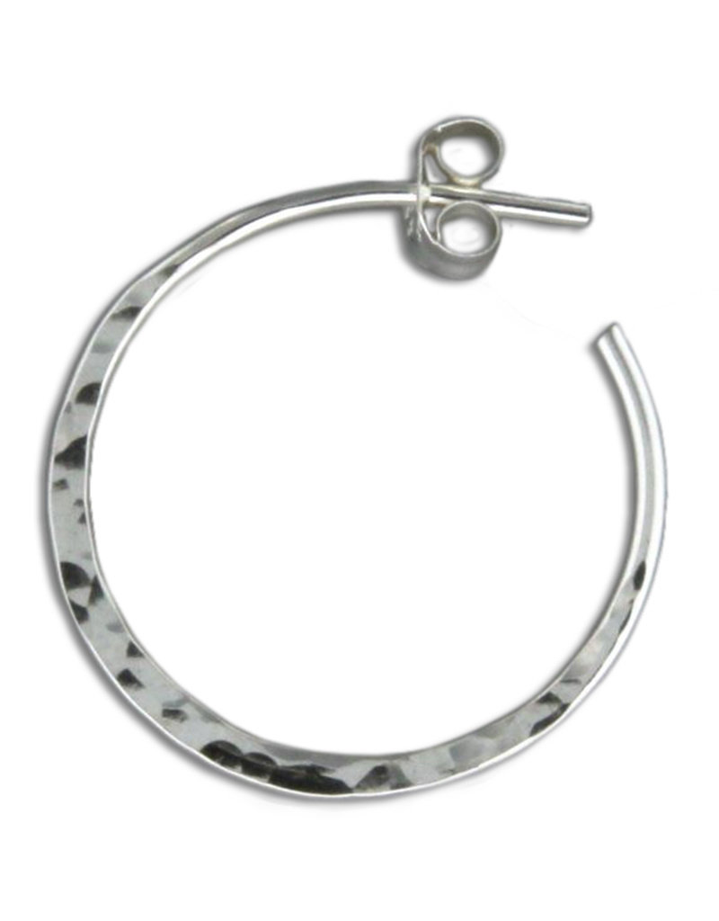 Sterling Silver 3/4 Hoop Hammered Post Earrings 25mm