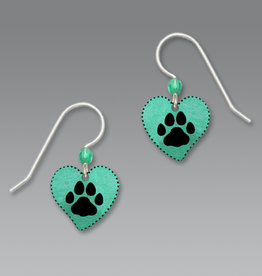 Turquoise Heart Earrings with Paw Print