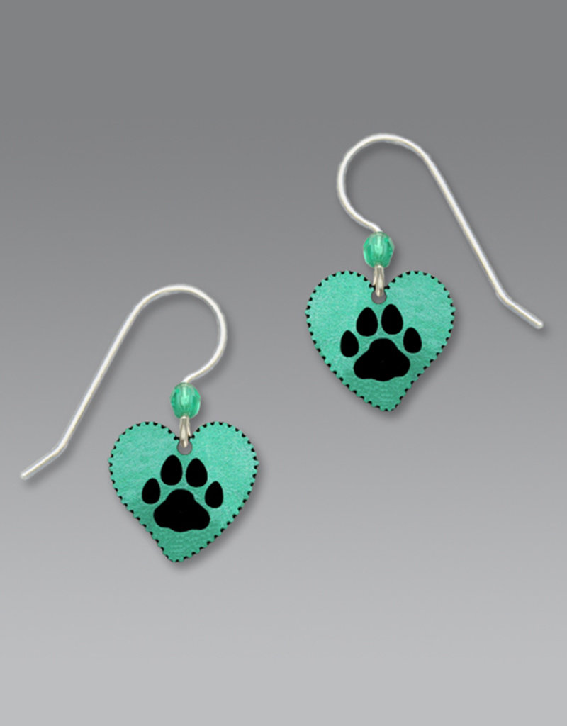 Turquoise Heart Earrings with Paw Print