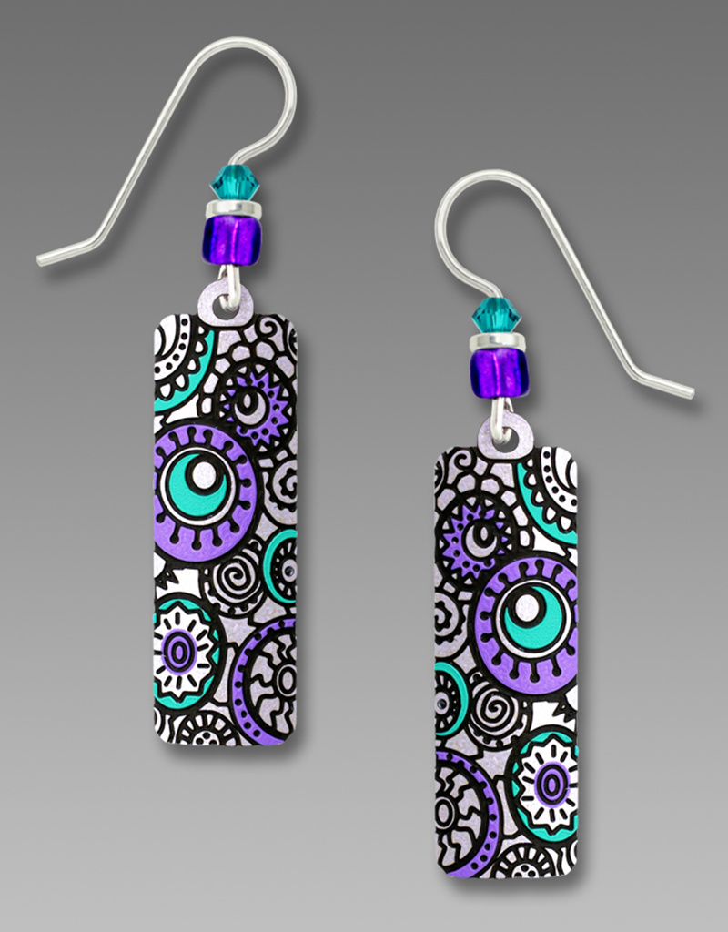 White Column Earrings with Lavender Circles