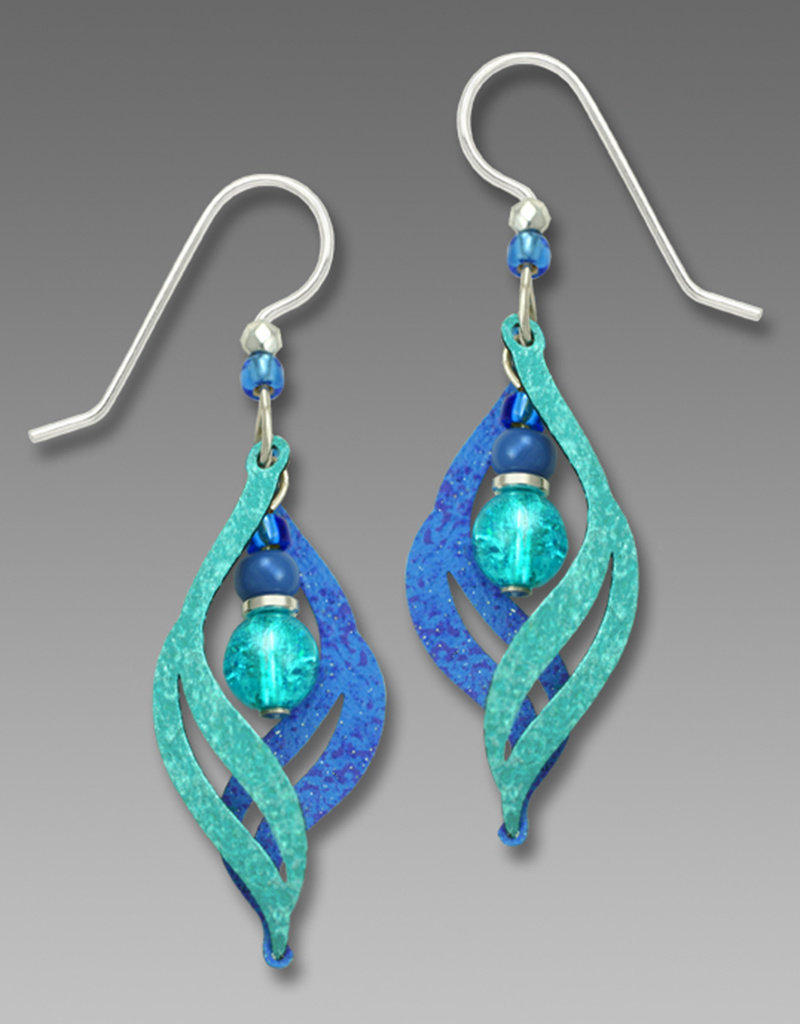 Blue and Teal 2-Part Double Curve Earrings