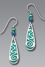 Teal Teardrop Earrings with Filigree Overlay