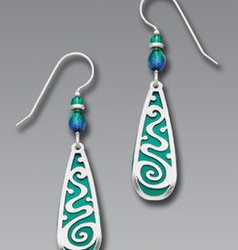 Teal Teardrop Earrings with Filigree Overlay