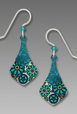 Teal Necktie Earrings with Floral Design