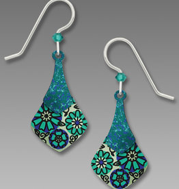 Teal Necktie Earrings with Floral Design