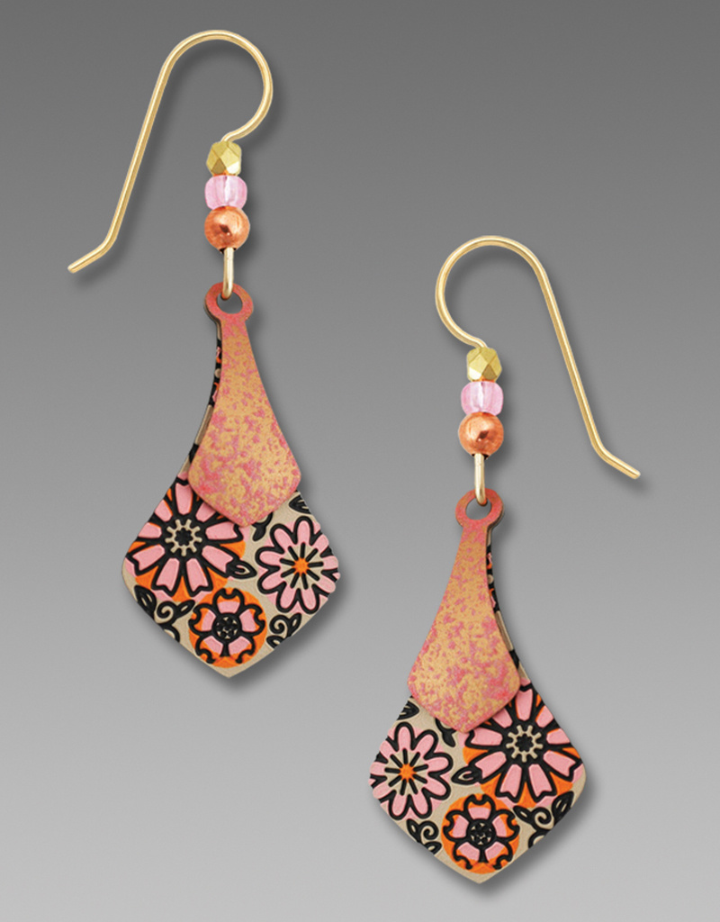 Rosy Necktie Earrings with Floral Design