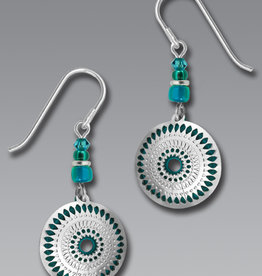 Etched Disk Overlay Earrings with Teal Backer
