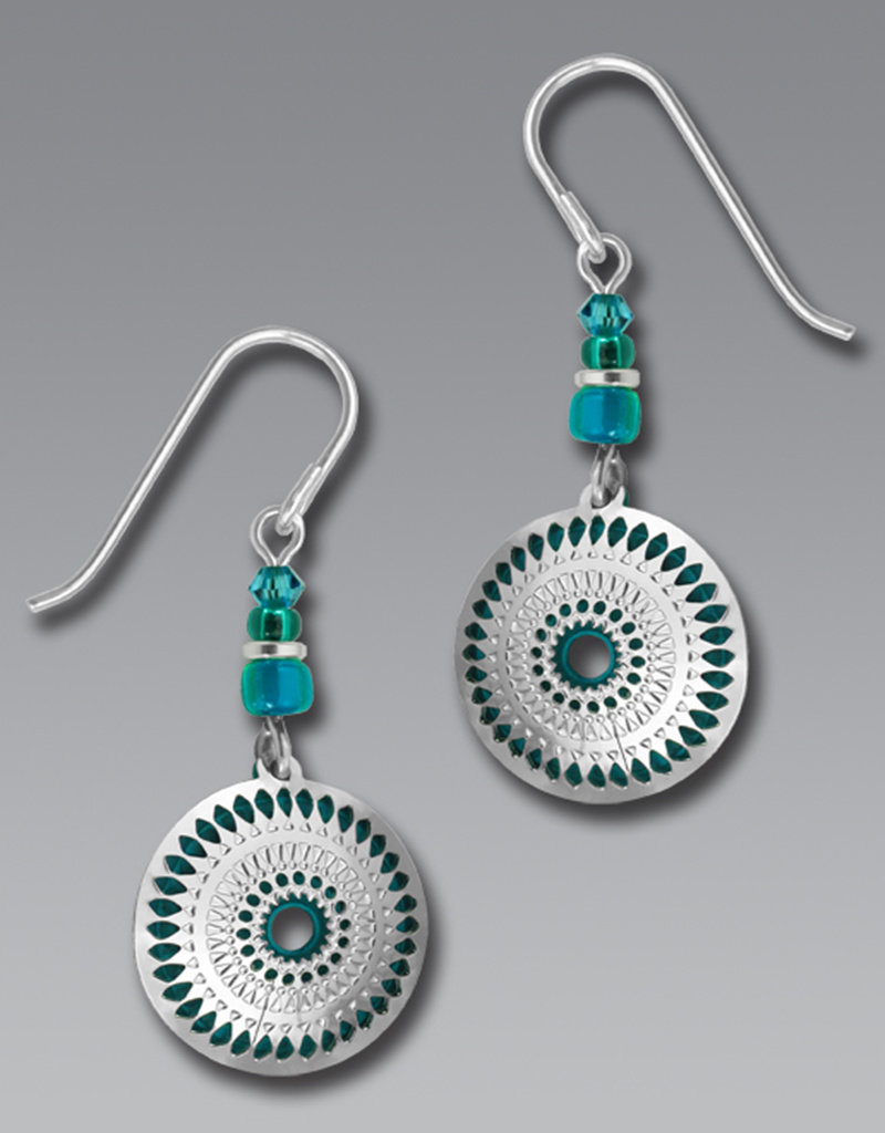 Etched Disk Overlay Earrings with Teal Backer