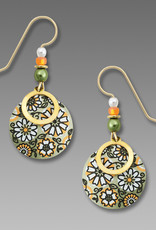 Gold Plated Circle Over Soft Olive and Apricot Retro Floral Disk