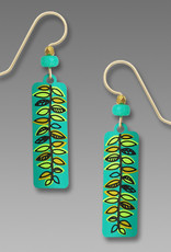 Turquoise Column with Lime and Straw Fern Leaves Earrings
