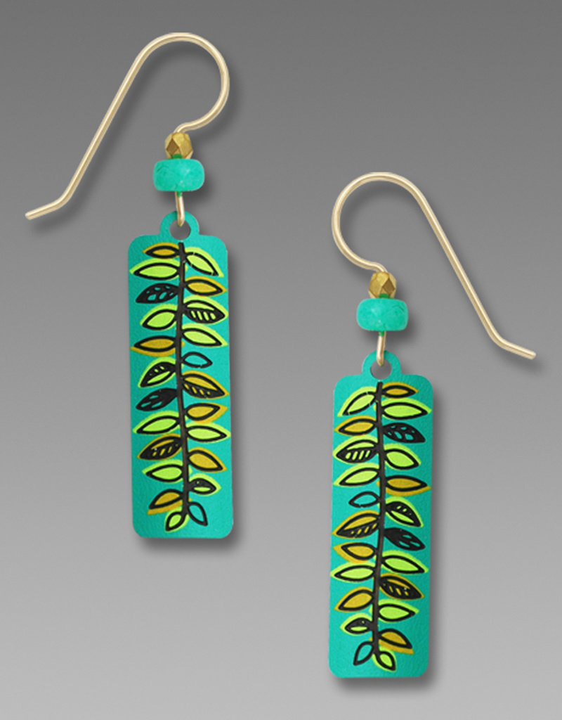 Turquoise Column with Lime and Straw Fern Leaves Earrings