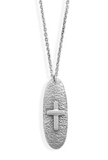 Sterling Silver Oval Cross Necklace 16"+2" Extender