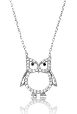 Sterling Silver Owl CZ Necklace 17"+1" Extender