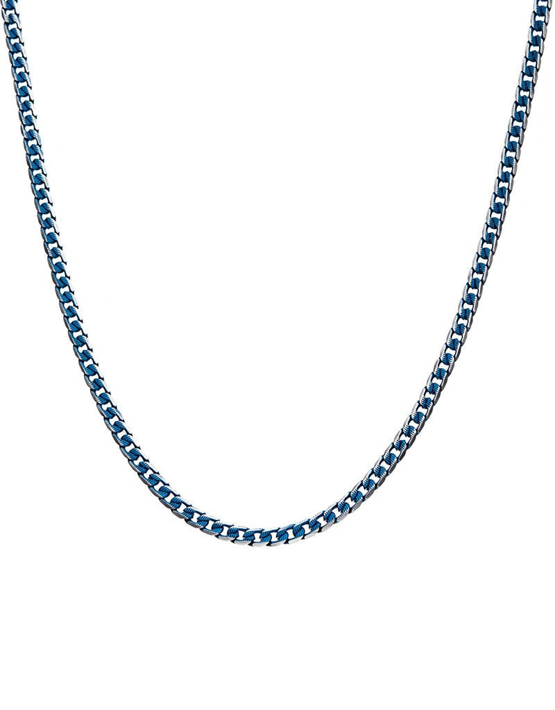 Men's Stainless Steel 6mm Diamond Cut Blue Curb Chain Necklace 22"