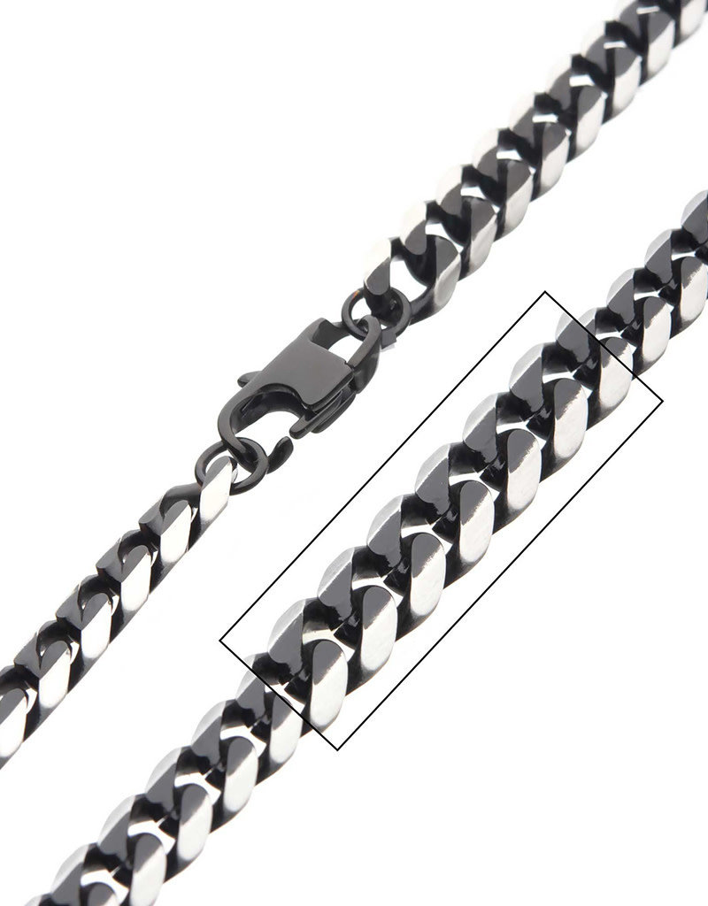 Men's Black Stainless Steel 8mm Curb Necklace 22"