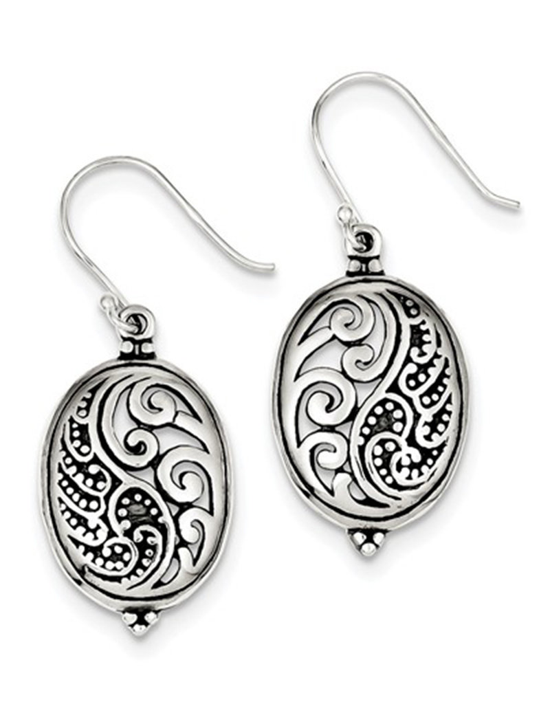 Sterling Silver Antique Oval Yin Yang Earrings 25mm