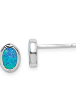 Sterling Silver Oval Opal Post Earrings 7mm