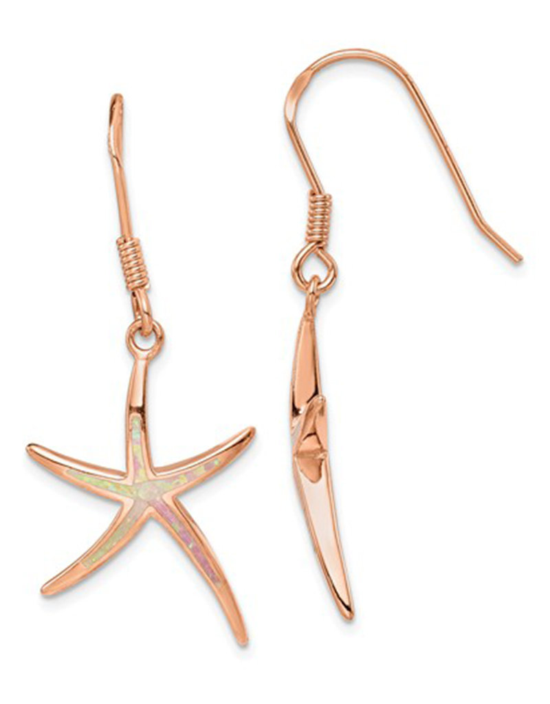 Sterling Silver Pink Synthetic Opal Starfish Earrings 23mm