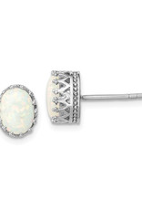 Sterling Silver Oval Synthetic Opal Post Earrings 9mm