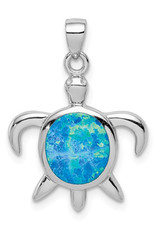 Sterling Silver Turtle Synthetic Opal Pendant 18mm