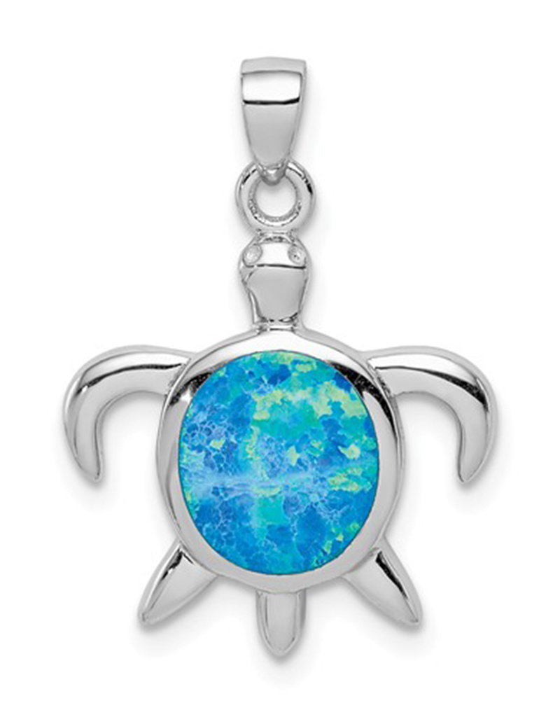 Sterling Silver Turtle Synthetic Opal Pendant 18mm
