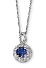 Sterling Silver Round Blue CZ Necklace 18"+2" Extender