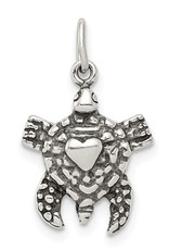 Sterling Silver Antiqued Sea Turtle Charm 13mm