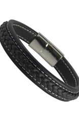 Men's Black Braided Leather Bracelet 8.5"