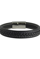 Men's Black Braided Leather Bracelet 8.5"