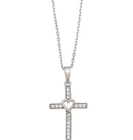CZ Cross with Heart Necklace 18"