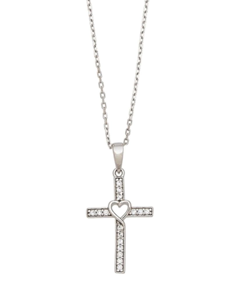 CZ Cross with Heart Necklace 18"