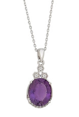 Sterling Silver Oval Amethyst and White Topaz Necklace 18"