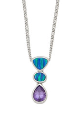 Sterling Silver Synthetic Opal and Purple CZ Necklace 16"+2" Extender