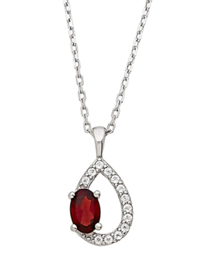 Sterling Silver Teardrop Garnet and White Topaz Necklace 18"