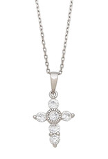 Sterling Silver Mini Cross with CZ Necklace 18"