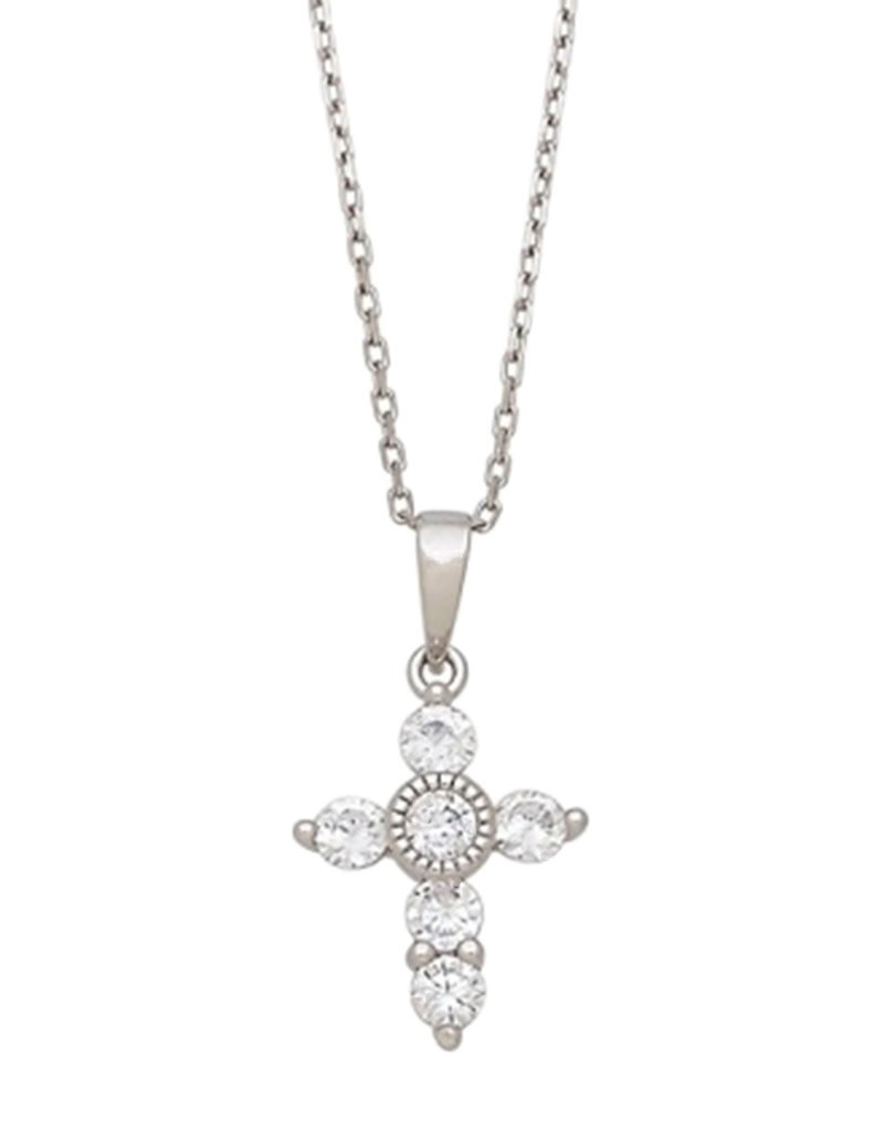 Sterling Silver Mini Cross with CZ Necklace 18"