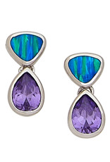 Sterling Silver Synthetic Opal and Purple CZ Post Earrings