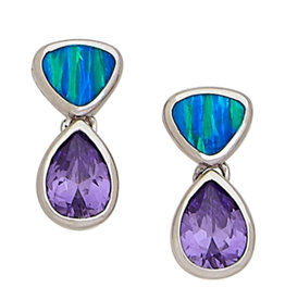 Opal and Purple CZ Post Earrings