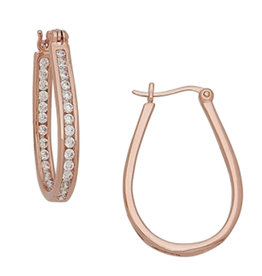 Rose Gold Oval CZ Hoop Earrings