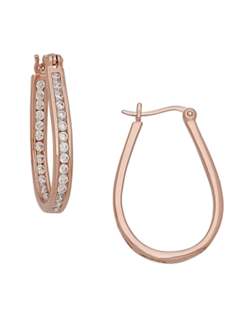 Sterling Silver Oval CZ Hoop Earrings with 14k Rose Gold Vermeil Finish