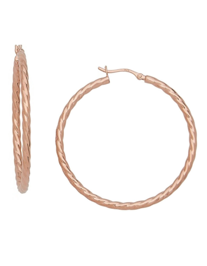 Sterling Silver Twisted Hoop Earrings with 14k Rose Gold Vermeil Finish 46mm