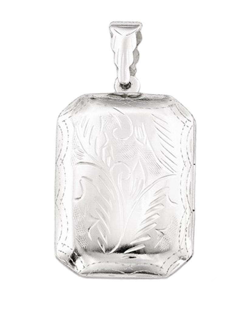 Sterling Silver Rectangular Diamond Cut Engraved Locket Pendant 31mm ...