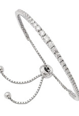 Sterling Silver Cubic Zirconia Adjustable Bolo Tennis Bracelet 5" To 9"