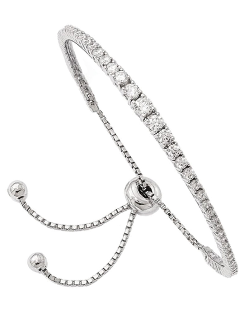 Sterling Silver Cubic Zirconia Adjustable Bolo Tennis Bracelet 5" To 9"