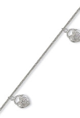 Sterling Silver Heart Cubic Zirconia Anklet 9"+1" Extender