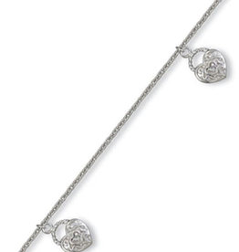 Heart CZ Anklet 9"+1"
