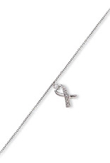 Sterling Silver Heart Ribbon Cubic Zirconia Anklet 9"+1" Extender