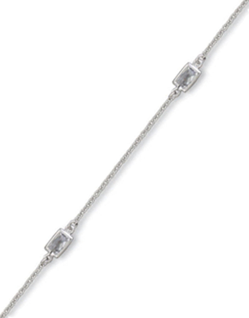 Sterling Silver Rectangle Cubic Zirconia Anklet 9"+1" Extender